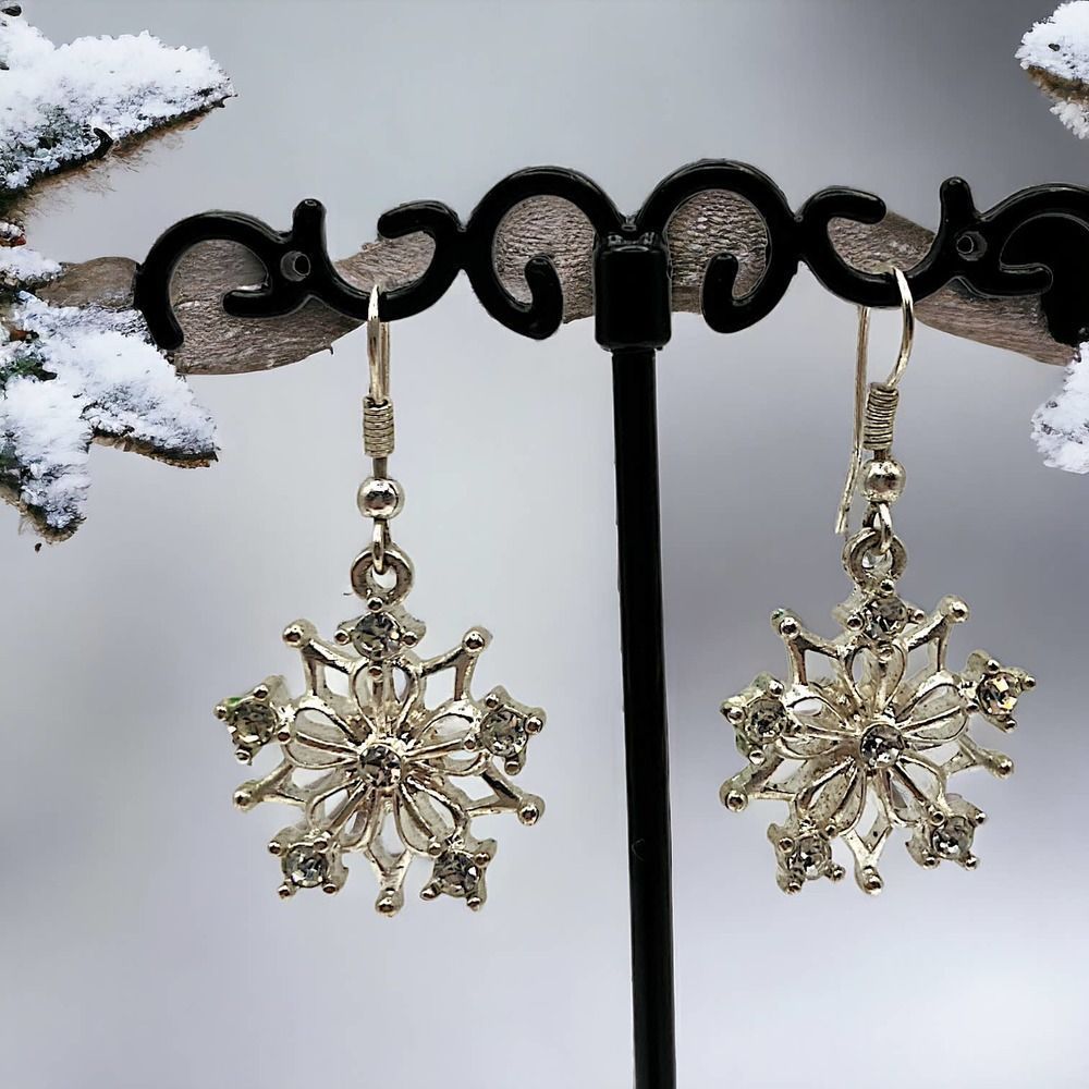 Snowflake Rhinestones Dangle Silver-Tone Earrings!